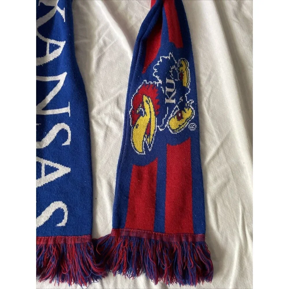 Kansas Jayhawks Knit Scarf Blue & Red With Fringes 57